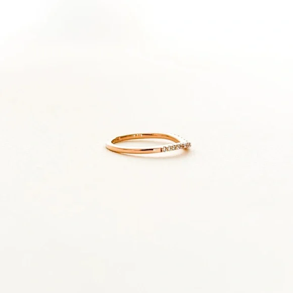 Diamond Pave Rose Gold 14K Round Contour Curved Wedding Band Ring Size 6 0.2 ctw - Picture 3 of 10